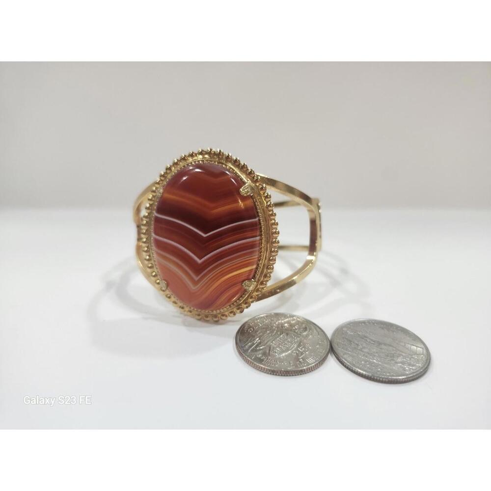 Vintage Victorian Style Agate Gem Bracelet In Gold Tone Setting Bangel Jewelery - Picture 2 of 6